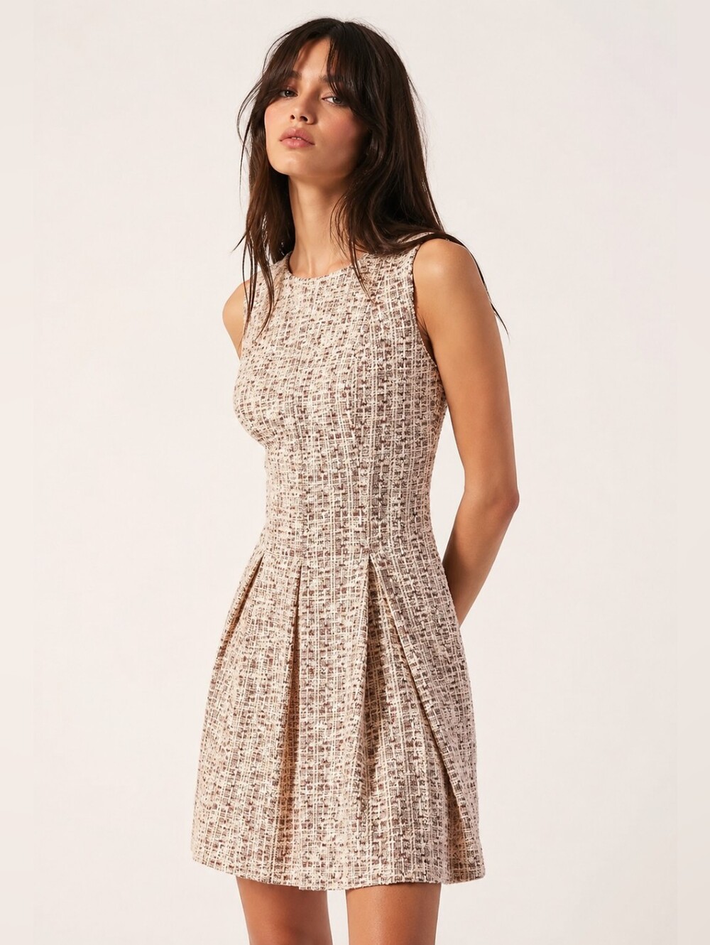N Natori Womens Natori Pleated Tweed Sleeveless Dress Size 8 New Nwt